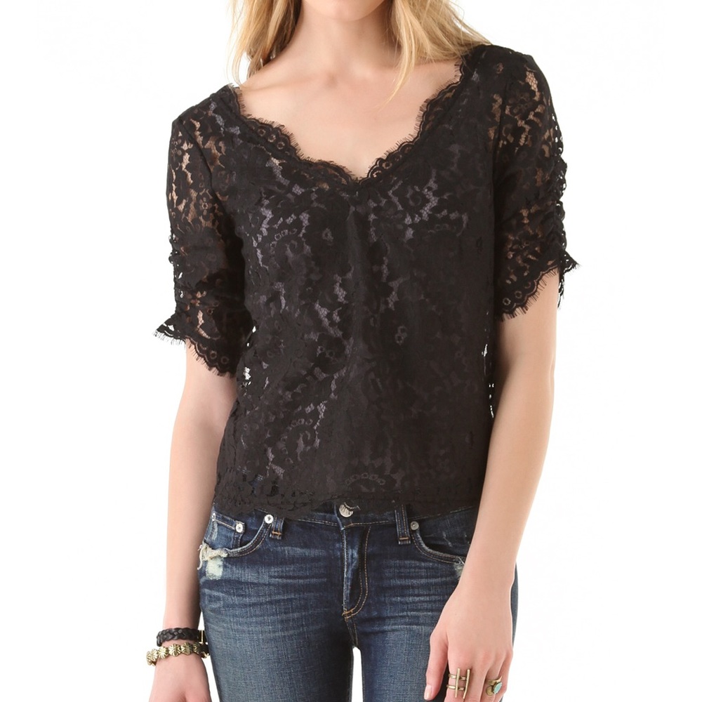 Joie black lace “Nevina” blouse xs